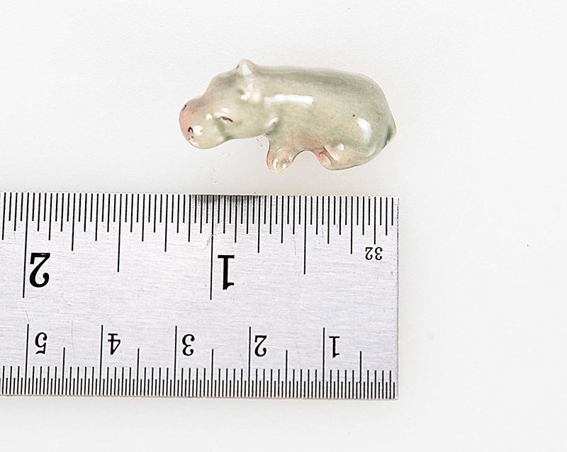 WitnyStore Tiny 1Â¼" Gray Sitting Hippopotamus Figurine - Miniature Hand Made Painted Ceramic Hippo African Aquatic Mammal Wildlife Animals Cute Porcelain Decorative Collectible Figures DÃ©cor Gifts - Image 2